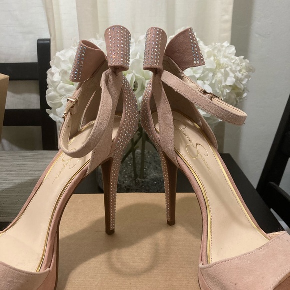 Nude, platform heels with rhinestone accents - Picture 2 of 3